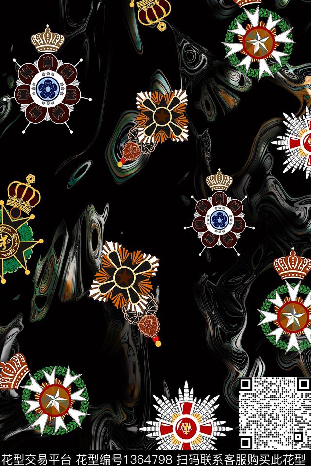 抽象男装徽章珠宝宝石数码印花华亿平台下载（图片编号: 1364798） - 瓦栏（Walan）