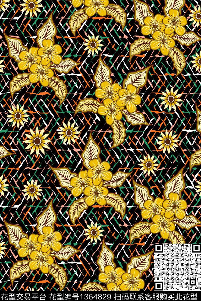 几何民族风花卉数码印花华亿平台下载（图片编号: 1364829） - 瓦栏（Walan）