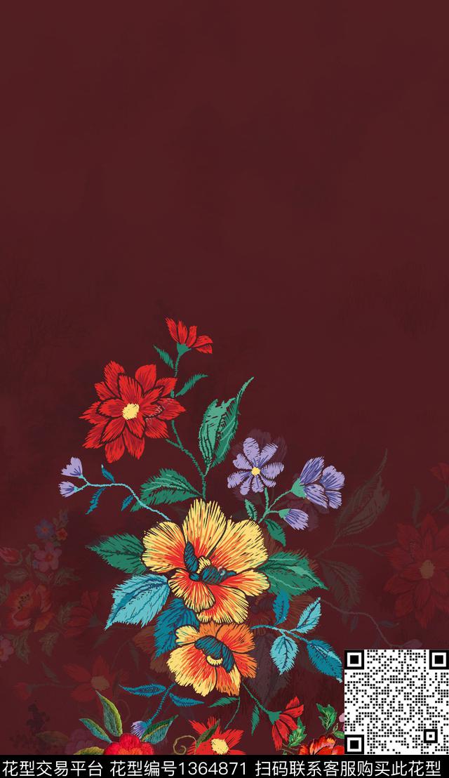 女装定位花民族风花卉数码印花华亿平台下载（图片编号: 1364871） - 瓦栏（Walan）