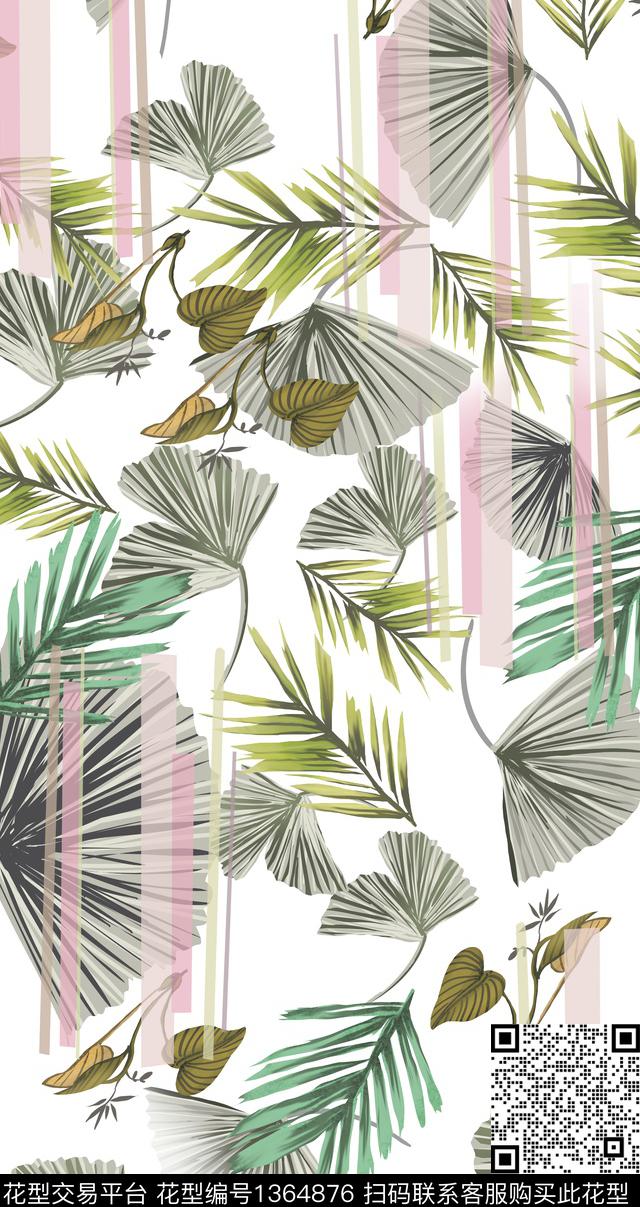 数码华亿平台绿植树叶清爽底花卉数码印花华亿平台下载（图片编号: 1364876） - 瓦栏（Walan）