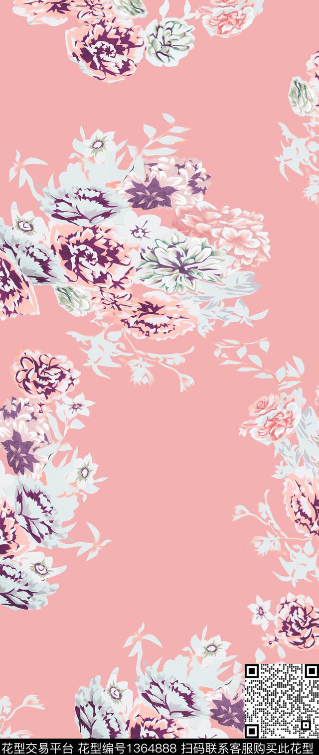 大牌风手绘花卉传统印花华亿平台下载（图片编号: 1364888） - 瓦栏（Walan）
