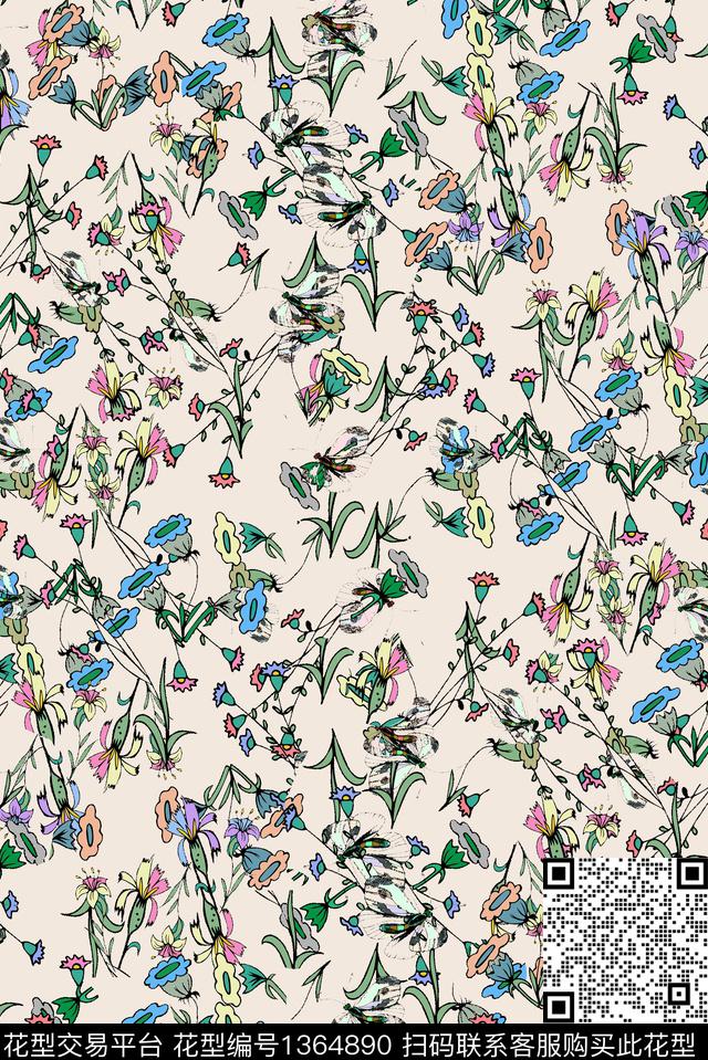 绿植树叶花卉小碎花数码印花华亿平台下载（图片编号: 1364890） - 瓦栏（Walan）