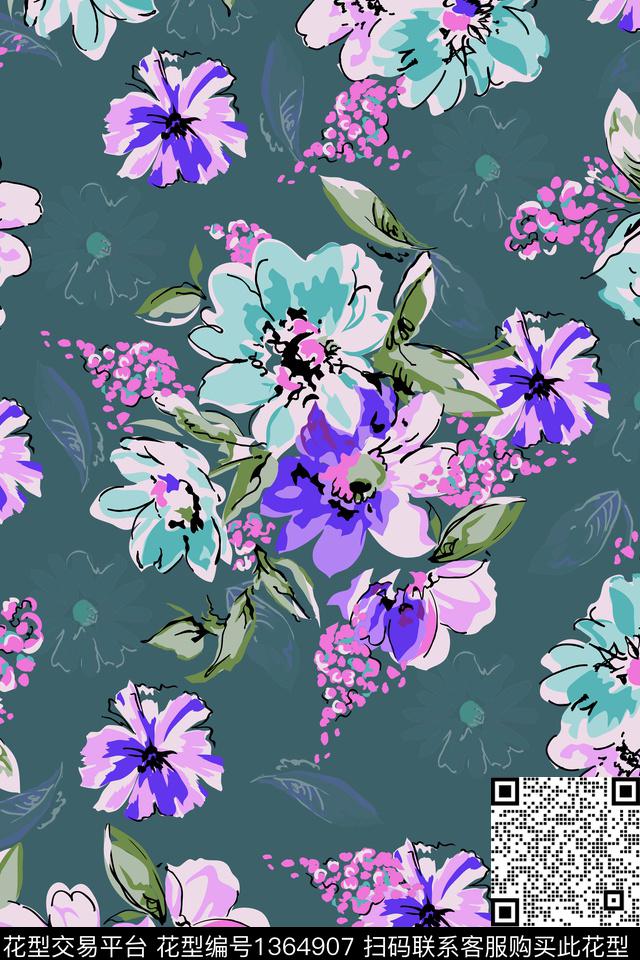 花卉花瓣大牌风传统印花华亿平台下载（图片编号: 1364907） - 瓦栏（Walan）