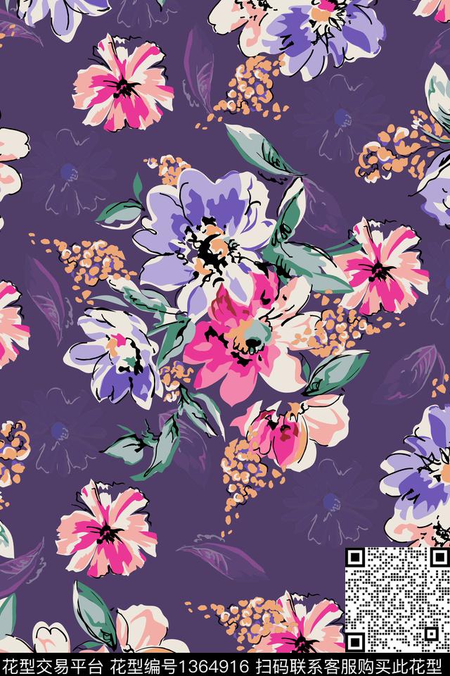 花卉花瓣大牌风传统印花华亿平台下载（图片编号: 1364916） - 瓦栏（Walan）