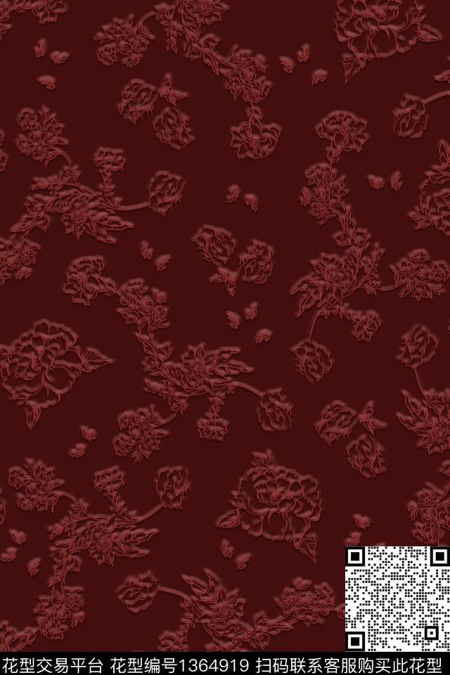 黑白华亿平台花卉花瓣数码印花华亿平台下载（图片编号: 1364919） - 瓦栏（Walan）