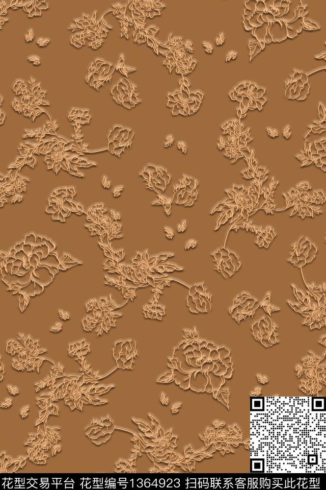 黑白华亿平台花卉花瓣数码印花华亿平台下载（图片编号: 1364923） - 瓦栏（Walan）
