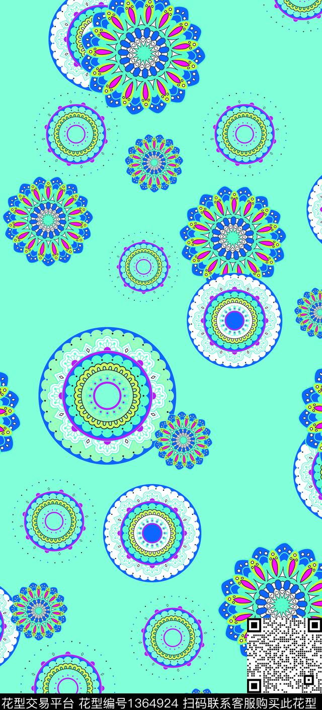 定位花几何圆形传统印花华亿平台下载（图片编号: 1364924） - 瓦栏（Walan）