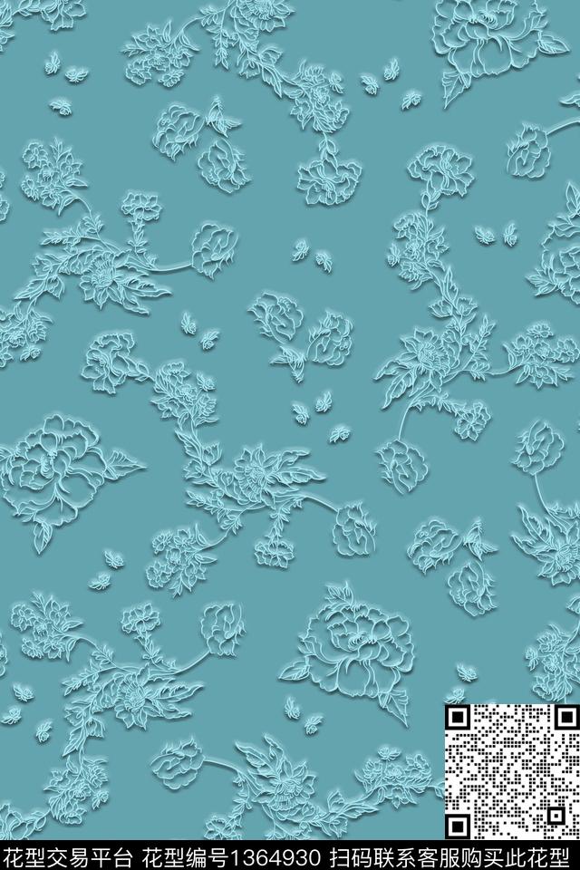 黑白华亿平台花卉花瓣数码印花华亿平台下载（图片编号: 1364930） - 瓦栏（Walan）