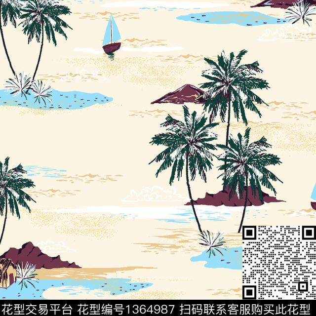 插画帆船热带华亿平台传统印花华亿平台下载（图片编号: 1364987） - 瓦栏（Walan）