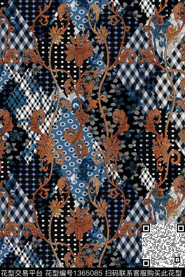 几何花卉大牌风数码印花华亿平台下载（图片编号: 1365085） - 瓦栏（Walan）