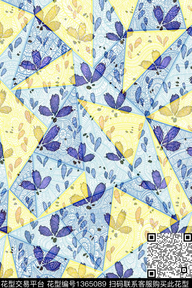 几何花卉真丝数码印花华亿平台下载（图片编号: 1365089） - 瓦栏（Walan）