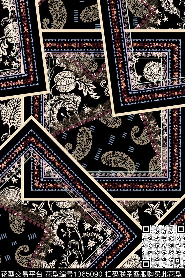 几何佩斯利民族风数码印花华亿平台下载（图片编号: 1365090） - 瓦栏（Walan）