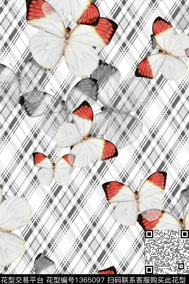 格子真丝蝴蝶数码印花华亿平台下载（图片编号: 1365097） - 瓦栏（Walan）