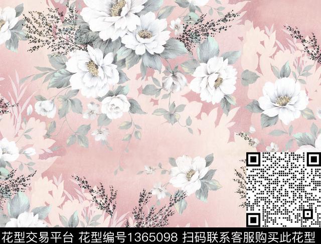 手绘花卉水彩花卉数码印花华亿平台下载（图片编号: 1365098） - 瓦栏（Walan）