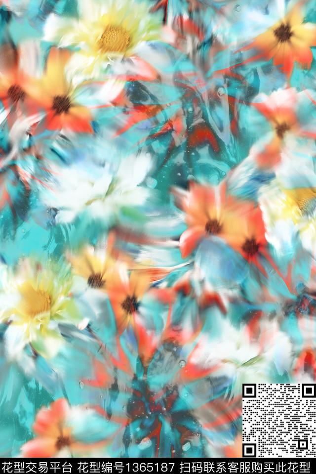 花卉抽象风格化花卉数码印花华亿平台下载（图片编号: 1365187） - 瓦栏（Walan）