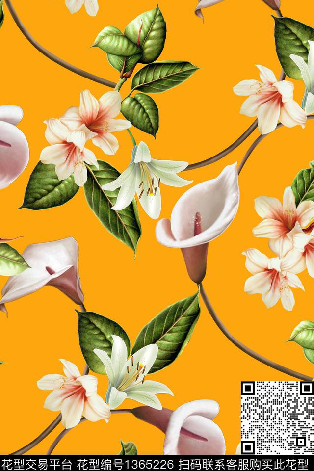 绿植树叶花卉热带华亿平台数码印花华亿平台下载（图片编号: 1365226） - 瓦栏（Walan）
