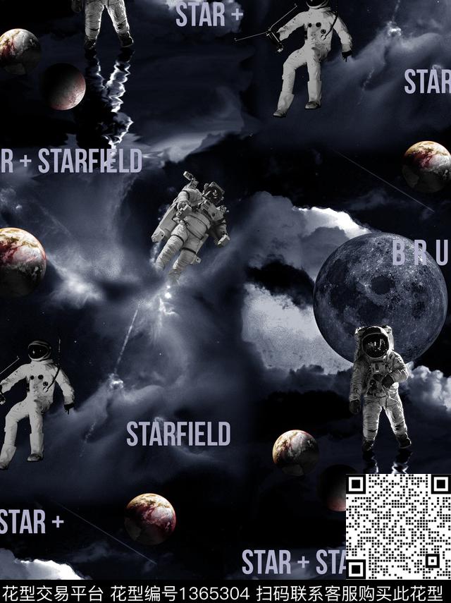 字母宇航员星空数码印花华亿平台下载（图片编号: 1365304） - 瓦栏（Walan）