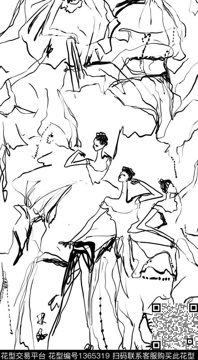 线条大牌风抽象传统印花华亿平台下载（图片编号: 1365319） - 瓦栏（Walan）