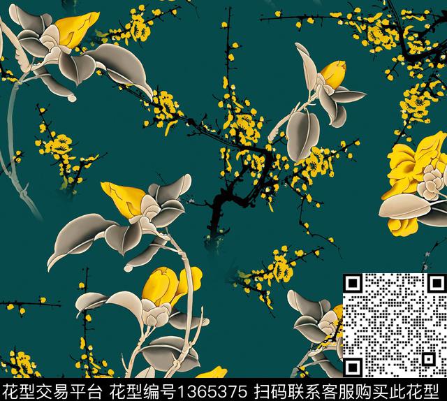 连衣裙女装花卉数码印花华亿平台下载（图片编号: 1365375） - 瓦栏（Walan）