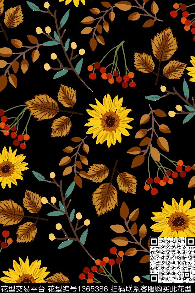 向日葵绿植树叶花卉数码印花华亿平台下载（图片编号: 1365386） - 瓦栏（Walan）