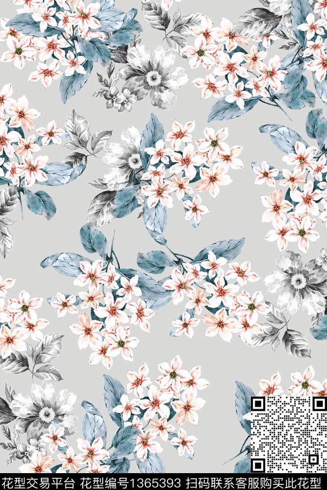 抽象花卉大牌风小清新数码印花华亿平台下载（图片编号: 1365393） - 瓦栏（Walan）