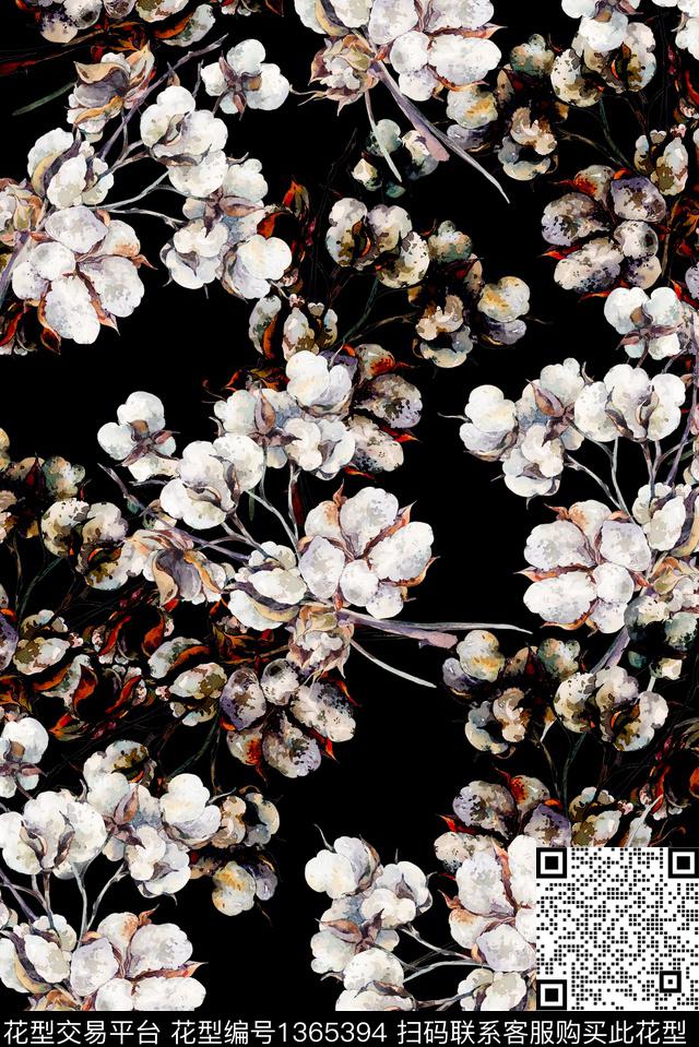 抽象花卉大牌风小清新数码印花华亿平台下载（图片编号: 1365394） - 瓦栏（Walan）