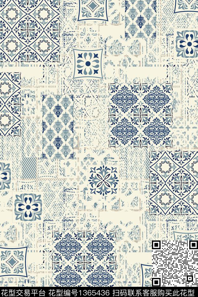 几何民族风大牌风数码印花华亿平台下载（图片编号: 1365436） - 瓦栏（Walan）