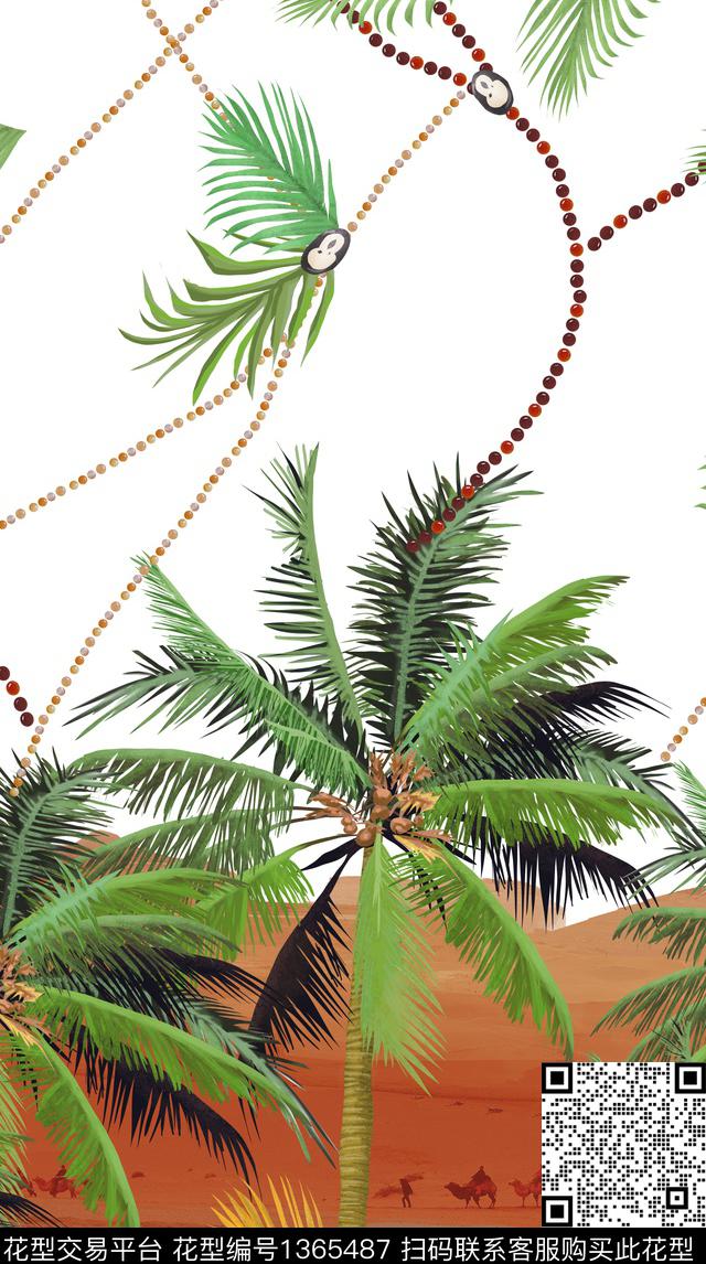 绿植树叶数码定位花大牌风数码印花华亿平台下载（图片编号: 1365487） - 瓦栏（Walan）