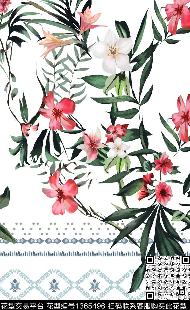 绿植树叶数码定位花花卉数码印花华亿平台下载（图片编号: 1365496） - 瓦栏（Walan）