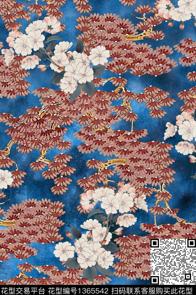香云纱中国风复古旗袍花数码印花华亿平台下载（图片编号: 1365542） - 瓦栏（Walan）