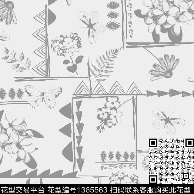 几何花卉大牌风传统印花华亿平台下载（图片编号: 1365563） - 瓦栏（Walan）