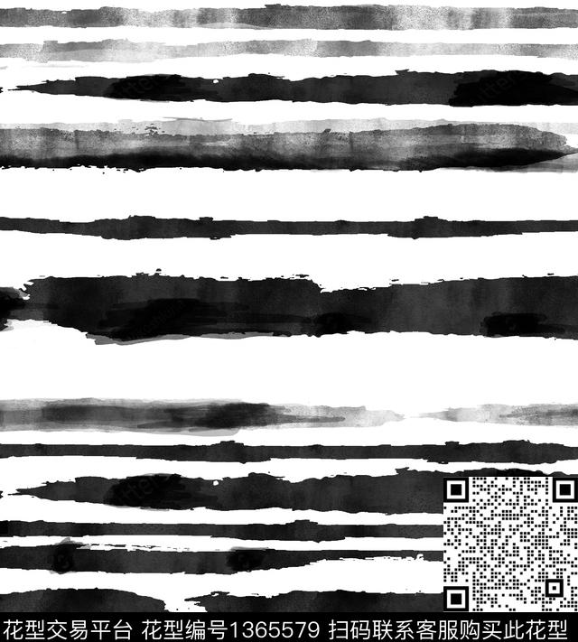 黑白条纹水墨风大牌风传统印花华亿平台下载（图片编号: 1365579） - 瓦栏（Walan）