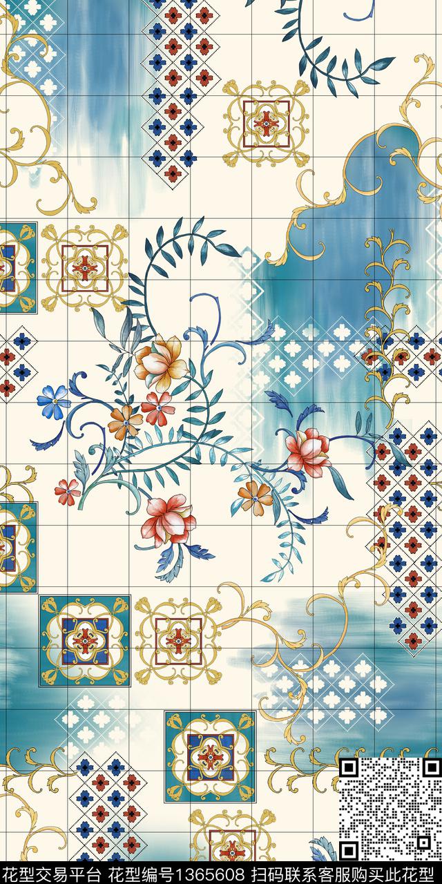 肌理格子复古传统印花华亿平台下载（图片编号: 1365608） - 瓦栏（Walan）