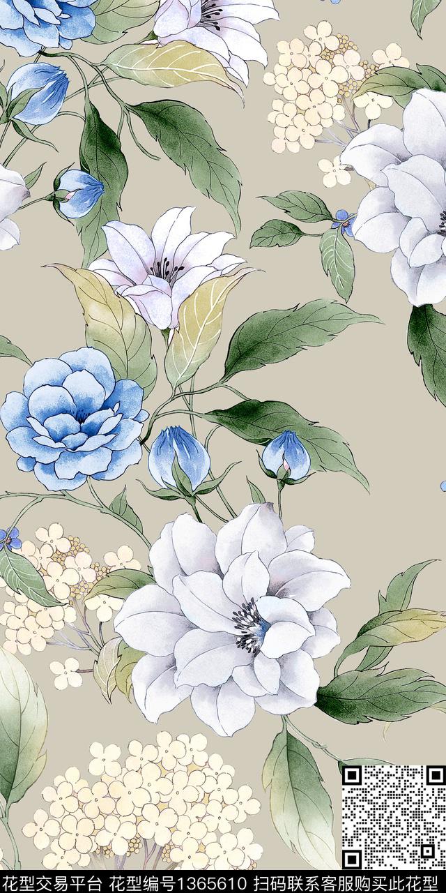 彩底花卉绿植树叶复古传统印花华亿平台下载（图片编号: 1365610） - 瓦栏（Walan）