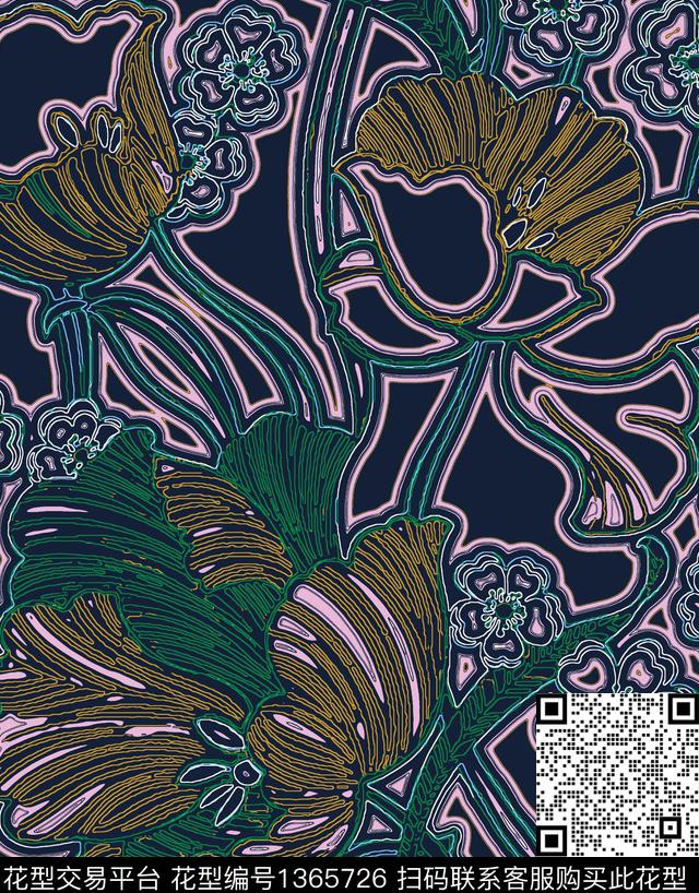 绿植树叶紫藤花男装传统印花华亿平台下载（图片编号: 1365726） - 瓦栏（Walan）