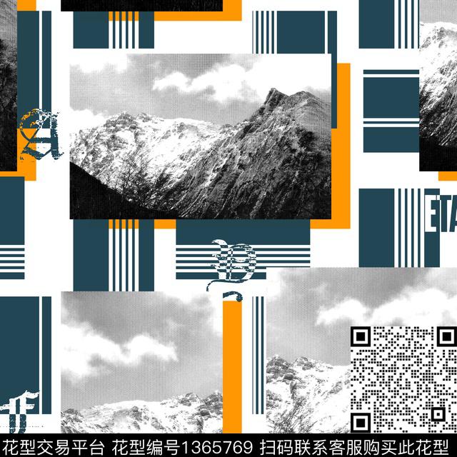 几何抽象男装雪山传统印花华亿平台下载（图片编号: 1365769） - 瓦栏（Walan）