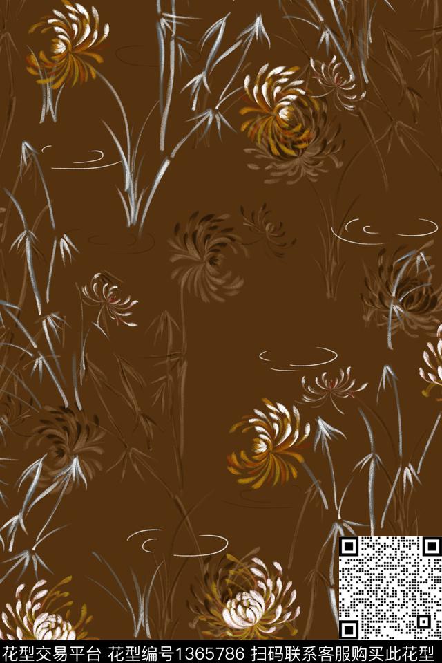 花卉大牌风休闲数码印花华亿平台下载（图片编号: 1365786） - 瓦栏（Walan）