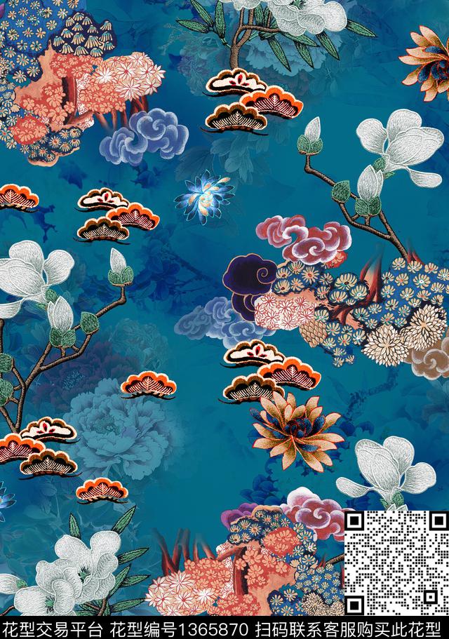 花卉大牌风香云纱数码印花华亿平台下载（图片编号: 1365870） - 瓦栏（Walan）