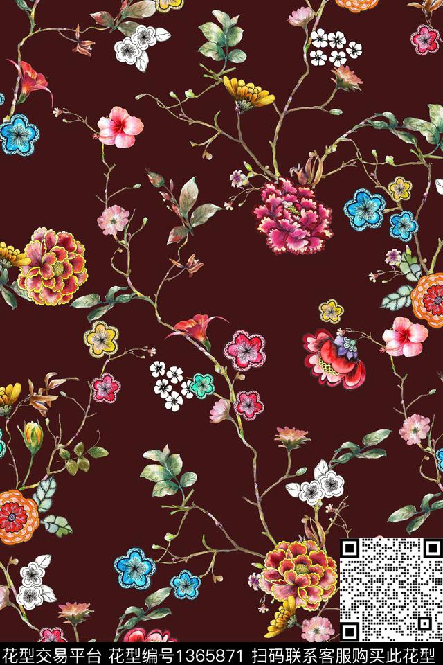 花卉小碎花烫金数码印花华亿平台下载（图片编号: 1365871） - 瓦栏（Walan）