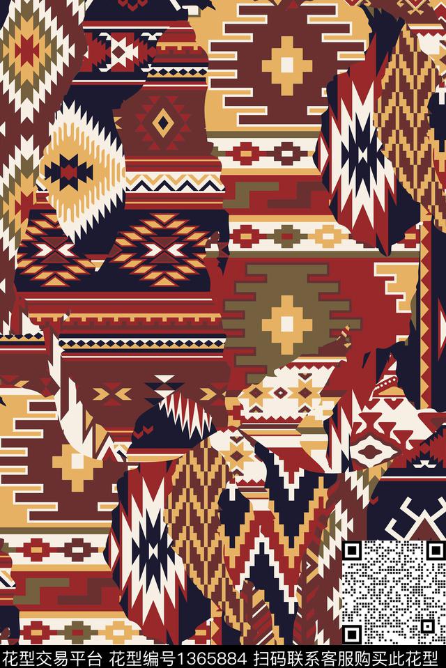 几何复古民族风数码印花华亿平台下载（图片编号: 1365884） - 瓦栏（Walan）
