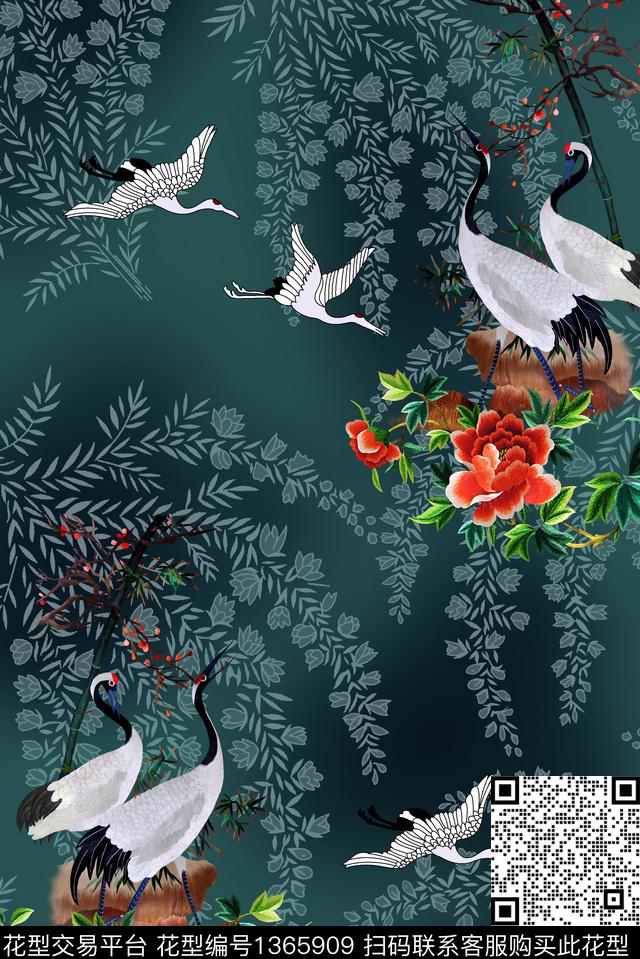 仙鹤香云纱中老年数码印花华亿平台下载（图片编号: 1365909） - 瓦栏（Walan）