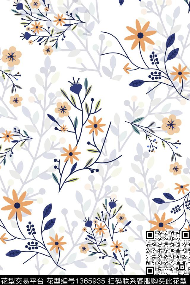 花卉小清新手绘传统印花华亿平台下载（图片编号: 1365935） - 瓦栏（Walan）