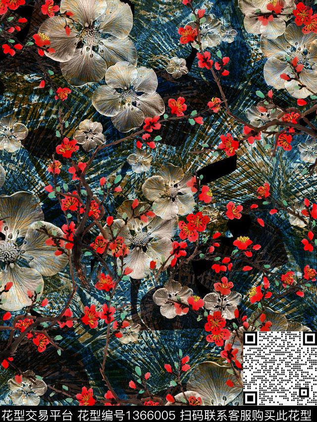 梅花香云纱中老年数码印花华亿平台下载（图片编号: 1366005） - 瓦栏（Walan）