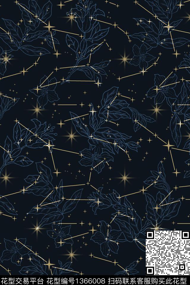 黑底花卉大牌风休闲数码印花华亿平台下载（图片编号: 1366008） - 瓦栏（Walan）