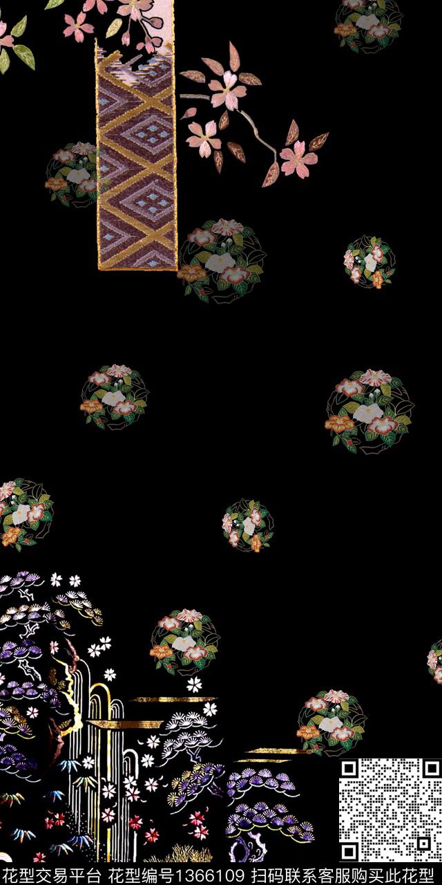 女装定位花绿植树叶民族风数码印花华亿平台下载（图片编号: 1366109） - 瓦栏（Walan）