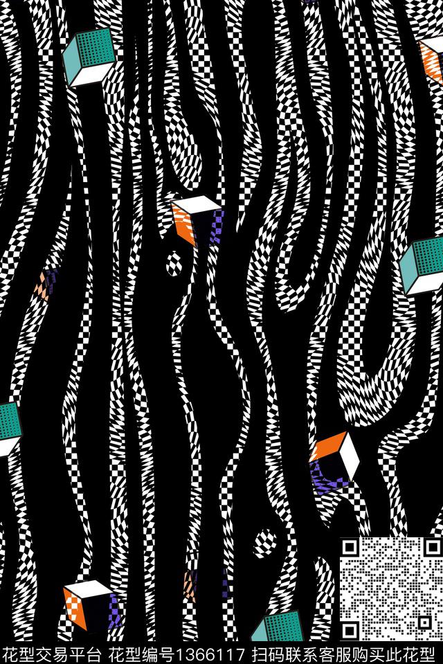 几何中国风大牌风数码印花华亿平台下载（图片编号: 1366117） - 瓦栏（Walan）