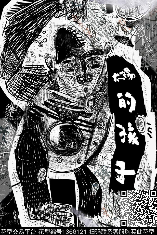 卡通人物国潮女装定位花数码印花华亿平台下载（图片编号: 1366121） - 瓦栏（Walan）