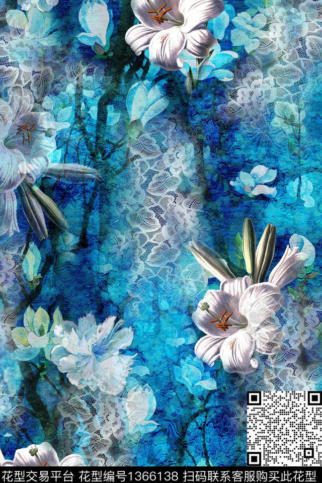 花卉大牌风香云纱数码印花华亿平台下载（图片编号: 1366138） - 瓦栏（Walan）