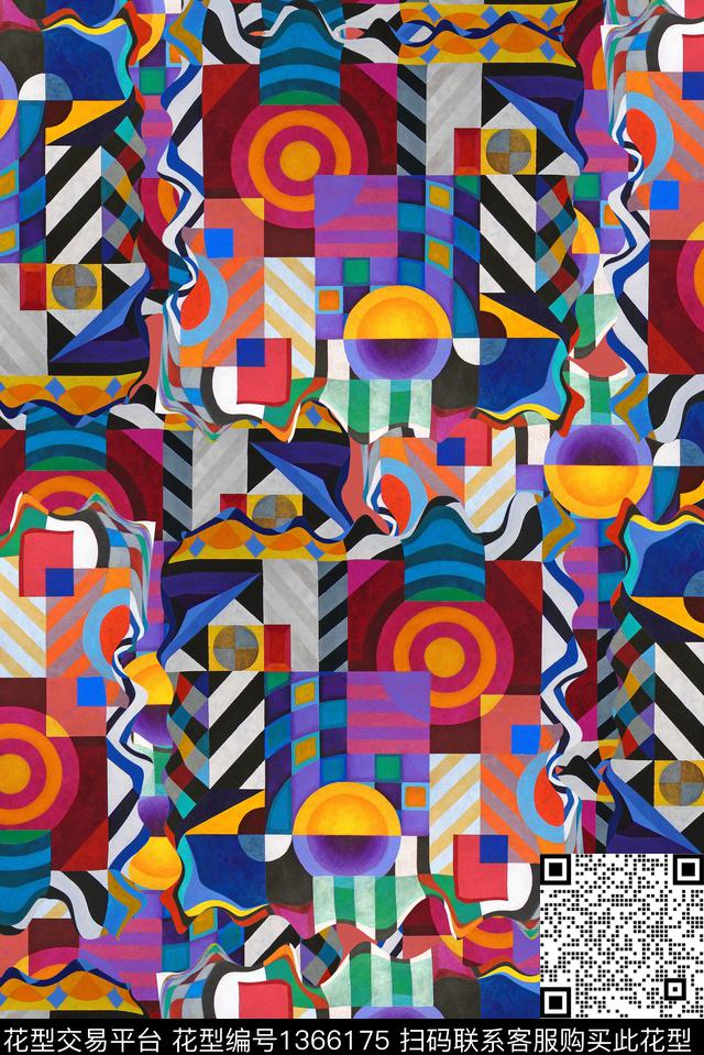 几何数码华亿平台复古数码印花华亿平台下载（图片编号: 1366175） - 瓦栏（Walan）