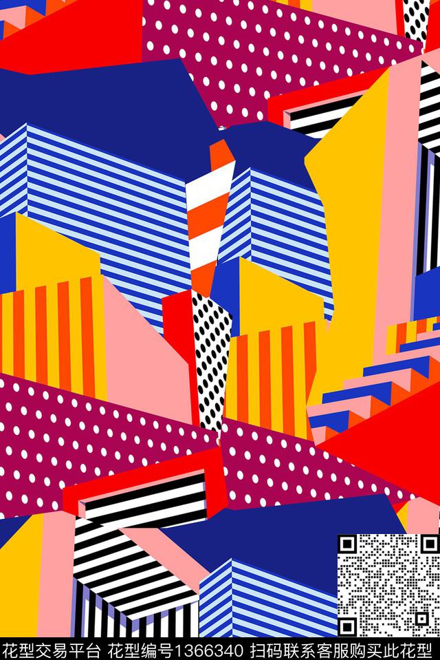 几何数码华亿平台复古数码印花华亿平台下载（图片编号: 1366340） - 瓦栏（Walan）